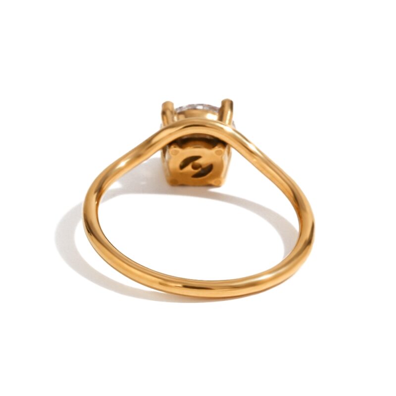 Trendy Geometric Zircon Ring - 18K Gold Plated Stainless Steel Wave Band, Simple Luxury Jewelry for Women - Image 6