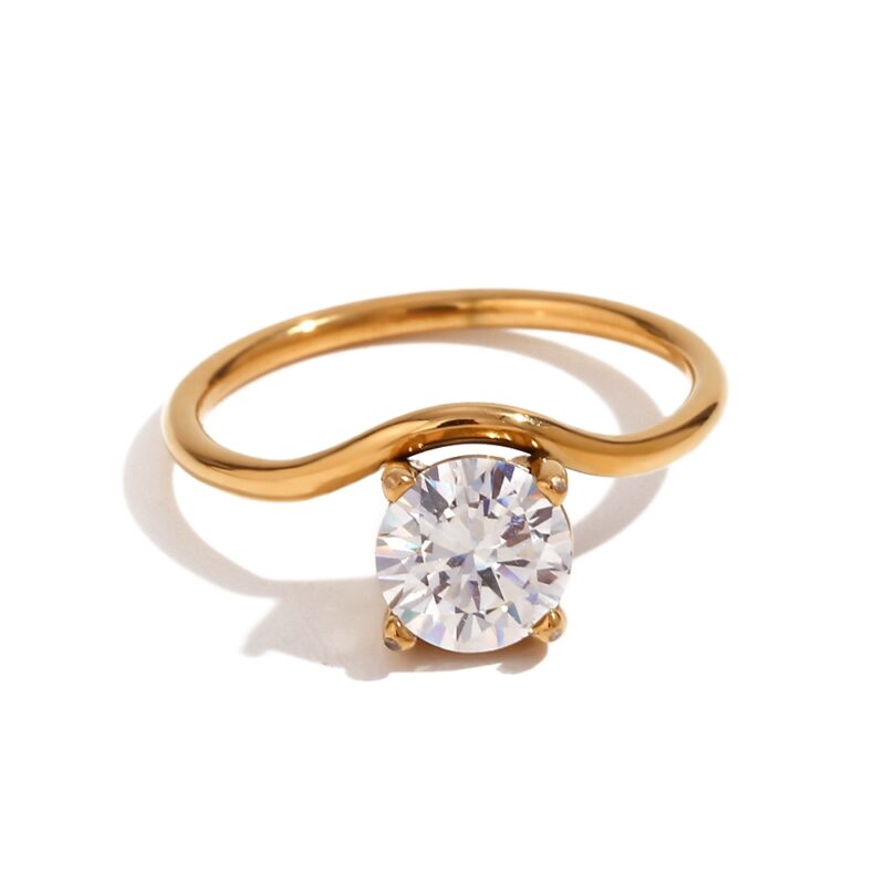 Trendy Geometric Zircon Ring - 18K Gold Plated Stainless Steel Wave Band, Simple Luxury Jewelry for Women - Image 5