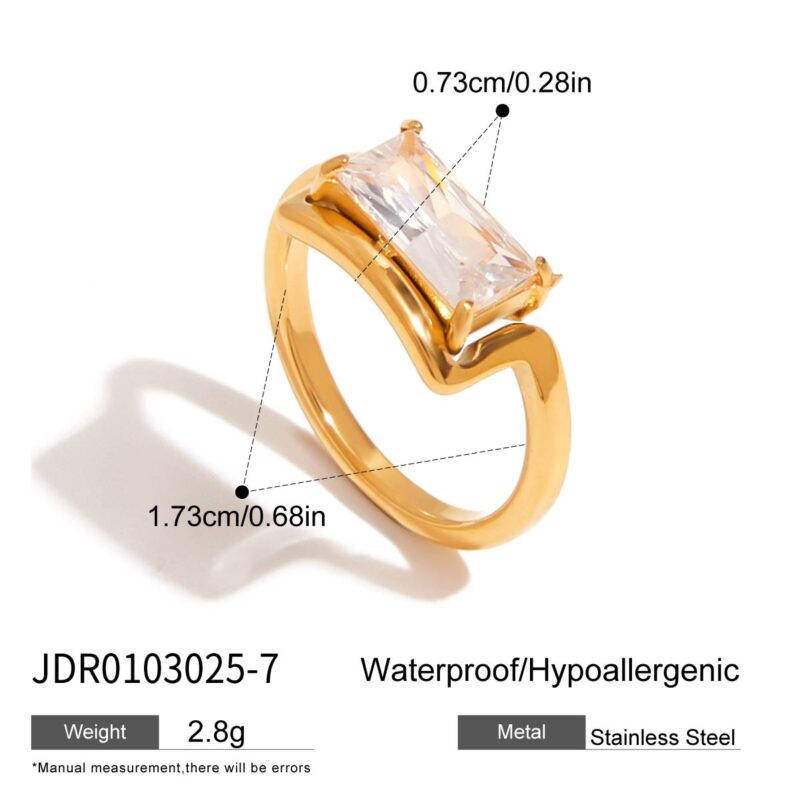 Rectangle Zircon Ring - 18K Gold Plated Titanium Steel, Minimalist Fashion Jewelry for Women - Image 6