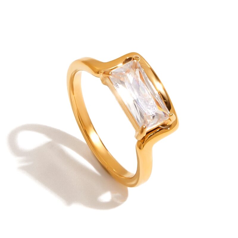 Rectangle Zircon Ring - 18K Gold Plated Titanium Steel, Minimalist Fashion Jewelry for Women - Image 2