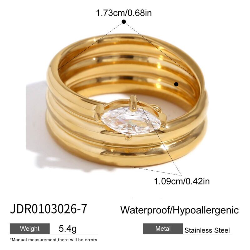 18K Gold Plated Marquise Zircon Ring - Multi-Layer Stainless Steel Elegant Jewelry for Women - Image 7