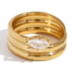 18K Gold Plated Marquise Zircon Ring - Multi-Layer Stainless Steel Elegant Jewelry for Women