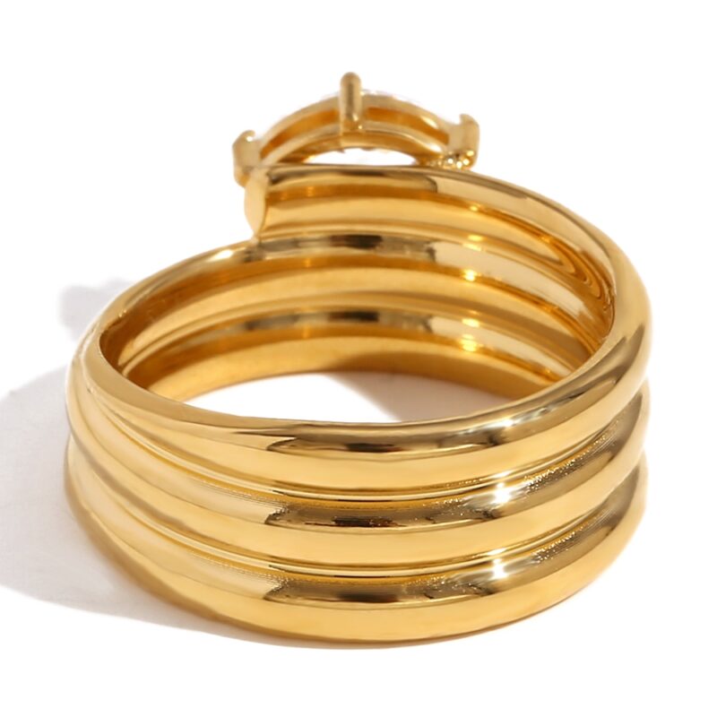 18K Gold Plated Marquise Zircon Ring - Multi-Layer Stainless Steel Elegant Jewelry for Women - Image 3