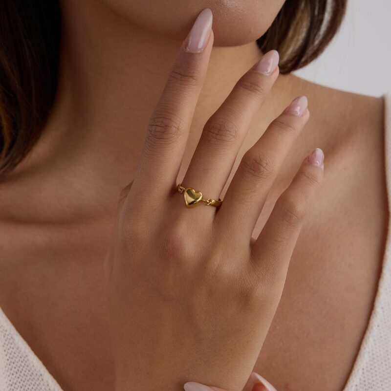 J&D Modern Minimalist Reversible Two-Tone Heart Ring Stainless Steel Sustainable Elegant Jewelry Stackable Everyday for Women - Image 4