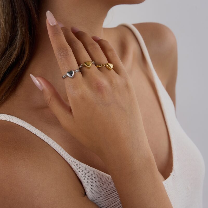 J&D Modern Minimalist Reversible Two-Tone Heart Ring Stainless Steel Sustainable Elegant Jewelry Stackable Everyday for Women - Image 3