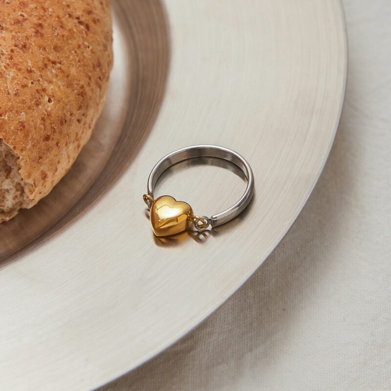 J&D Modern Minimalist Reversible Two-Tone Heart Ring Stainless Steel Sustainable Elegant Jewelry Stackable Everyday for Women - Image 2