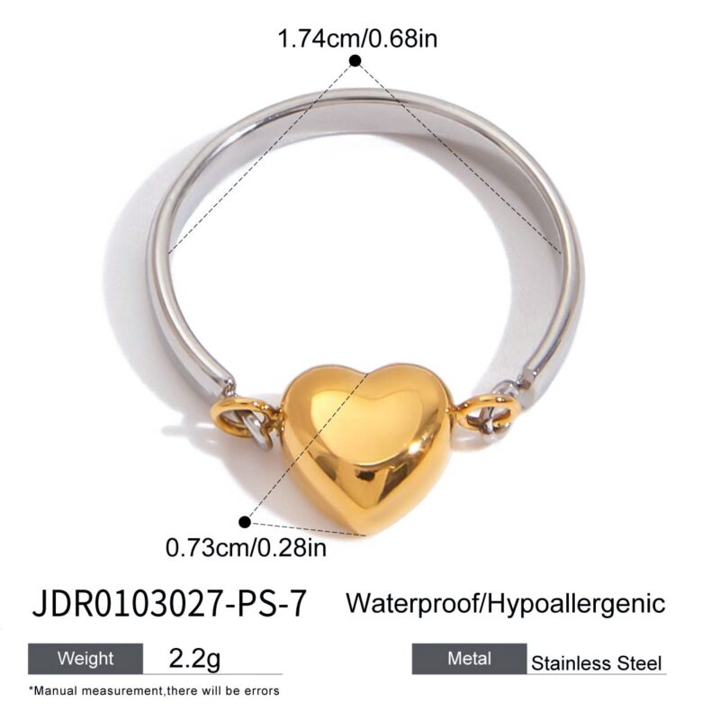 J&D Modern Minimalist Reversible Two-Tone Heart Ring Stainless Steel Sustainable Elegant Jewelry Stackable Everyday for Women - Image 5