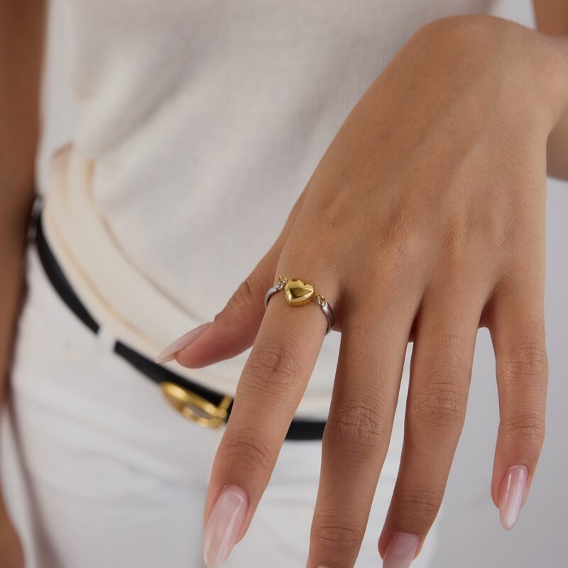 J&D Modern Minimalist Reversible Two-Tone Heart Ring Stainless Steel Sustainable Elegant Jewelry Stackable Everyday for Women - Image 4