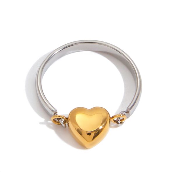 J&D Modern Minimalist Reversible Two-Tone Heart Ring Stainless Steel Sustainable Elegant Jewelry Stackable Everyday for Women