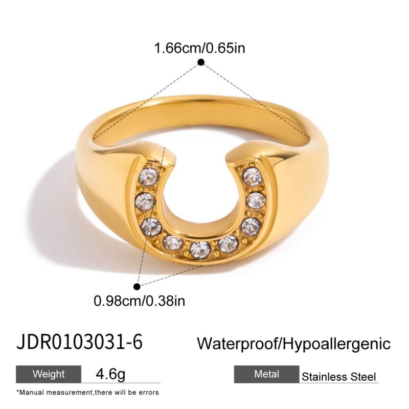 Classic Women's 18K Gold White Zircon U-Shape Ring - Image 9