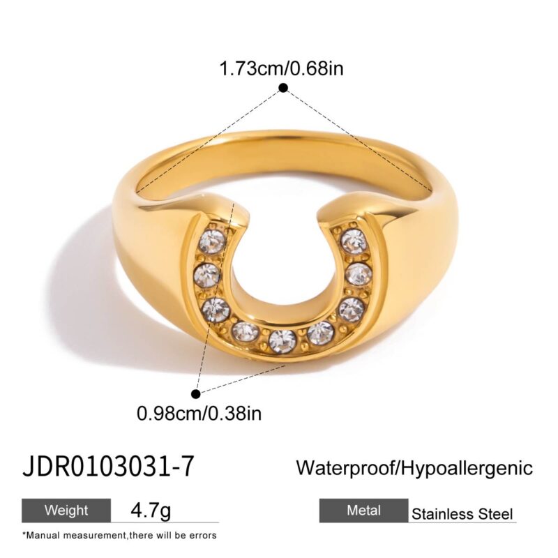 Classic Women's 18K Gold White Zircon U-Shape Ring - Image 8