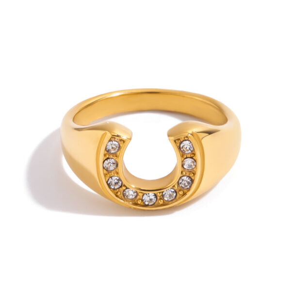 Classic Women's 18K Gold White Zircon U-Shape Ring
