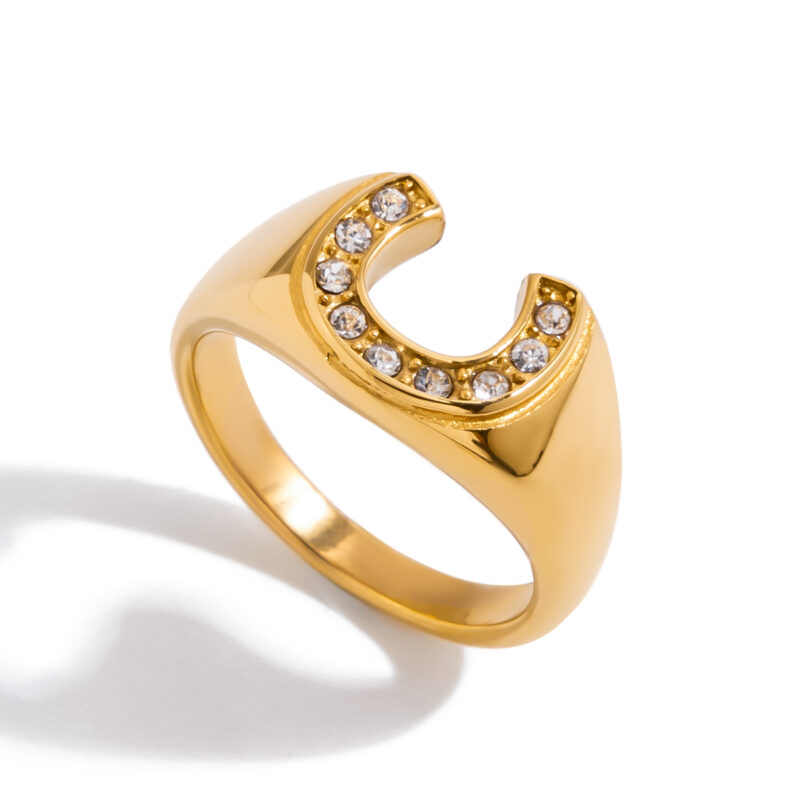 Classic Women's 18K Gold White Zircon U-Shape Ring - Image 2