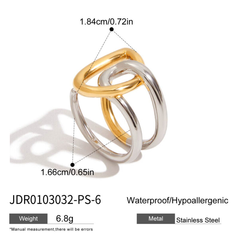 J&D Street Style 18K Gold Plated Stainless Steel Two Tone Winding Special Double Layer Fashion Rings Waterproof Rings for Women - Image 5