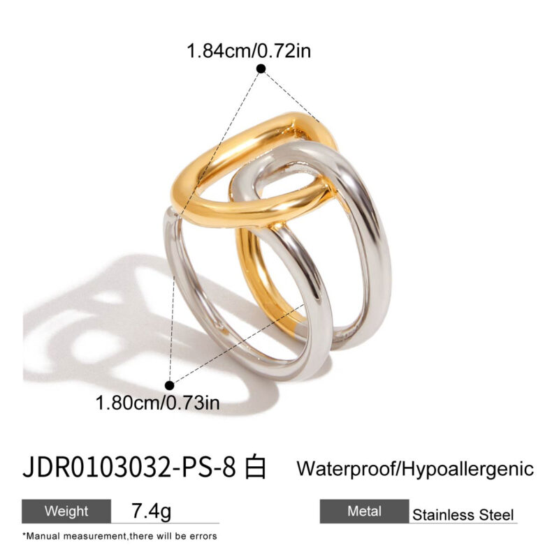 J&D Street Style 18K Gold Plated Stainless Steel Two Tone Winding Special Double Layer Fashion Rings Waterproof Rings for Women - Image 7