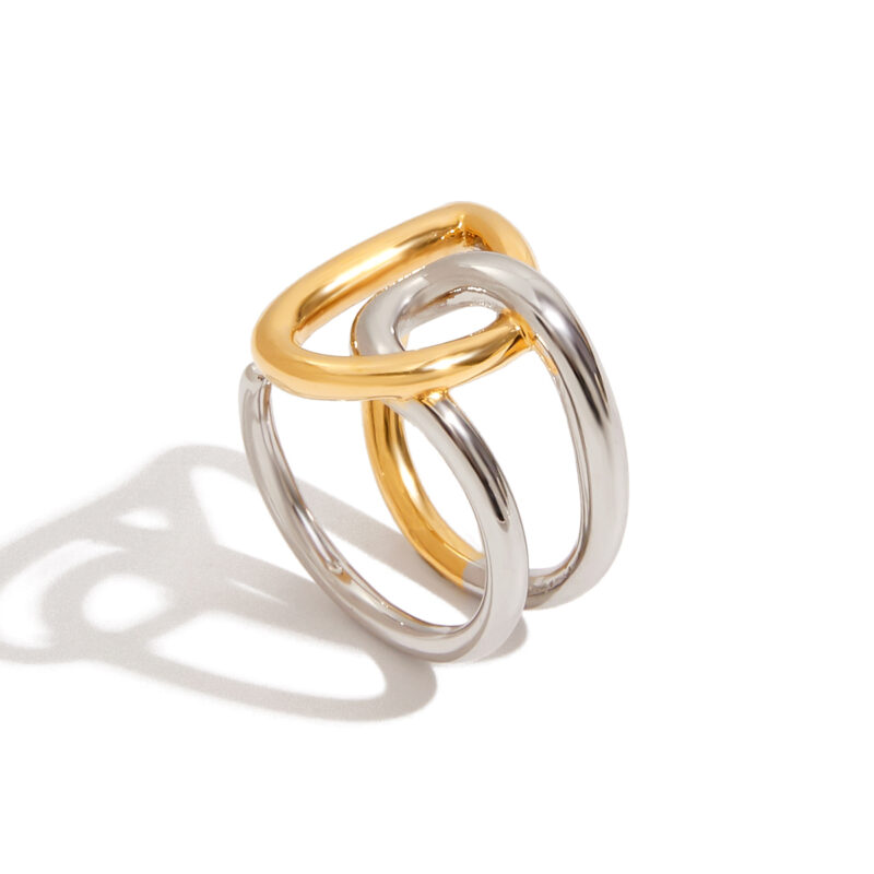 J&D Street Style 18K Gold Plated Stainless Steel Two Tone Winding Special Double Layer Fashion Rings Waterproof Rings for Women - Image 2