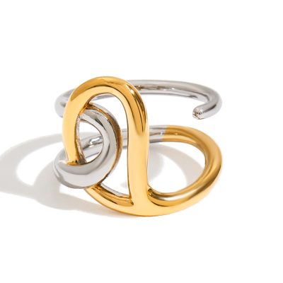 J&D Street Style 18K Gold Plated Stainless Steel Two Tone Winding Special Double Layer Fashion Rings Waterproof Rings for Women