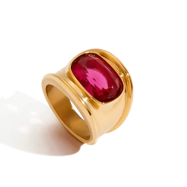 J&D 18k Gold Stainless Steel Tarnish Free Waterproof Hypoallergenic Chunky Hot Pink Zircon Ring