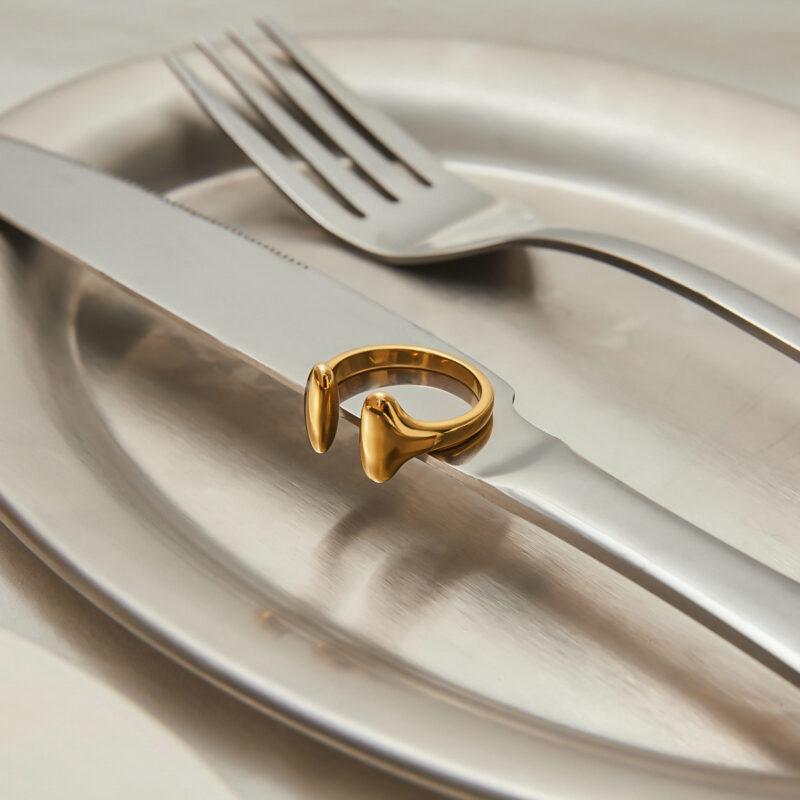 18K Gold Stainless Steel Minimalist Ring - Smooth Adjustable Open Band for Women - Image 3