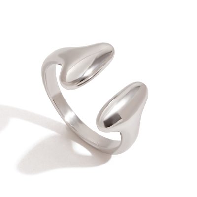 Stainless Steel Minimalist Ring - Smooth Adjustable Open Band for Women