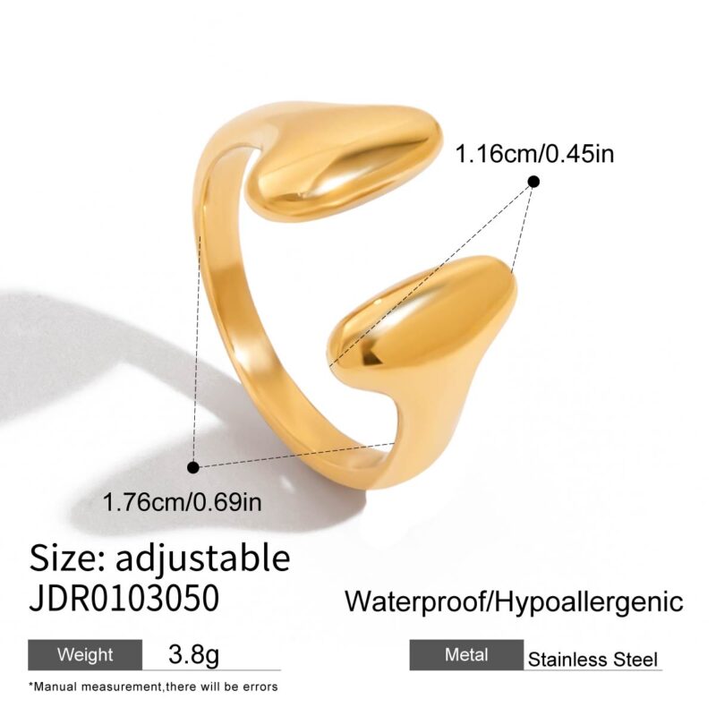 18K Gold Stainless Steel Minimalist Ring - Smooth Adjustable Open Band for Women - Image 6
