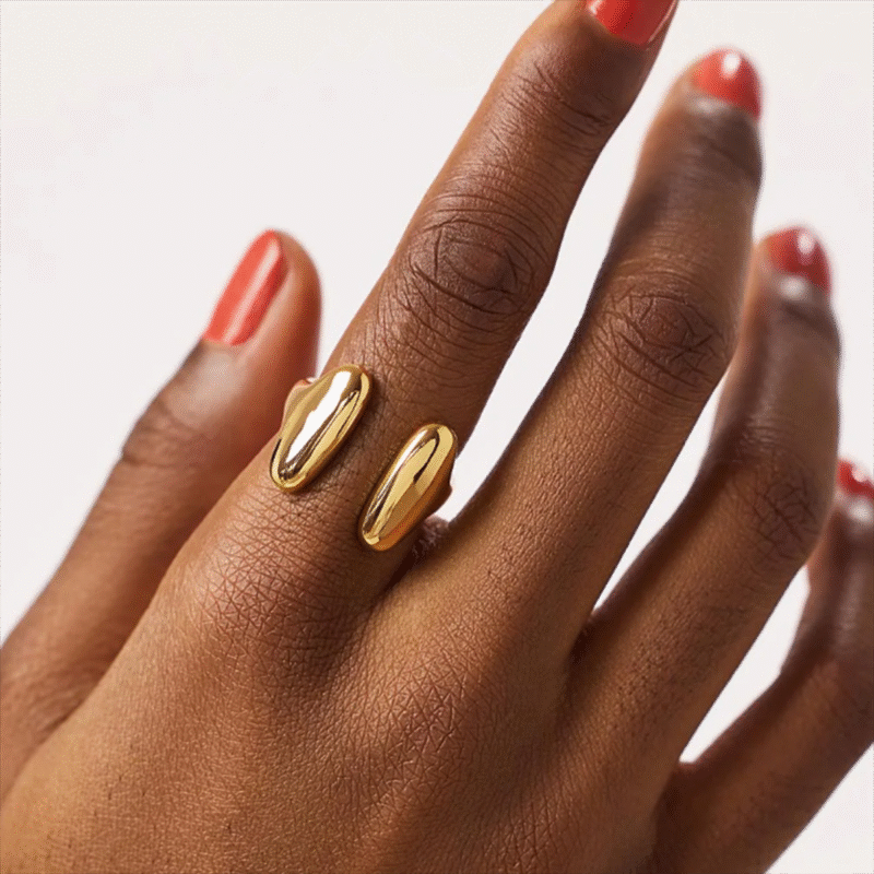 18K Gold Stainless Steel Minimalist Ring - Smooth Adjustable Open Band for Women - Image 5