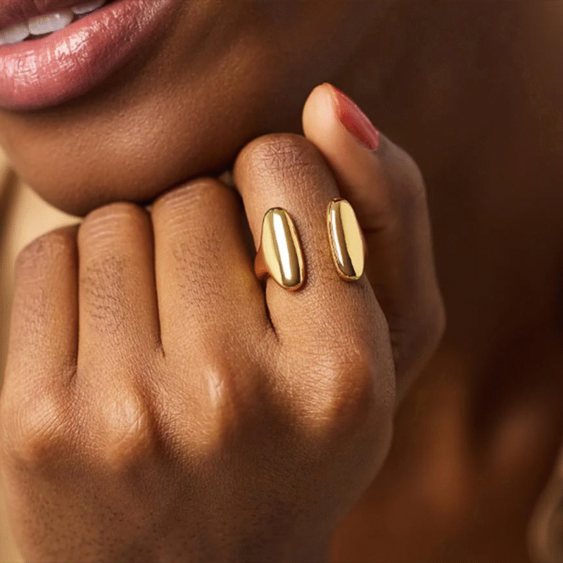 18K Gold Stainless Steel Minimalist Ring - Smooth Adjustable Open Band for Women - Image 2