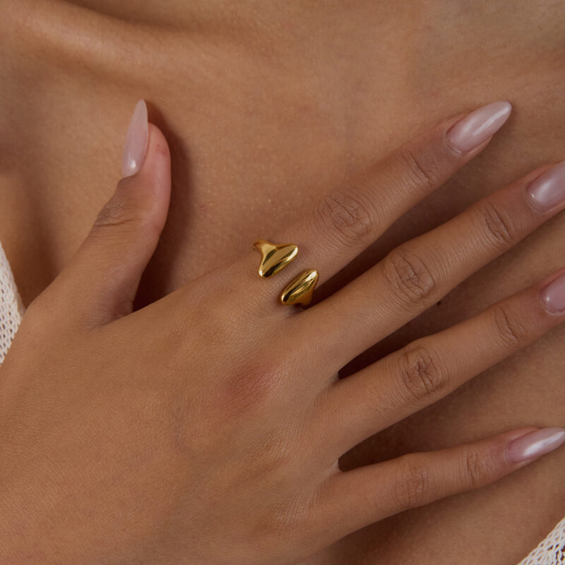 18K Gold Stainless Steel Minimalist Ring - Smooth Adjustable Open Band for Women - Image 4