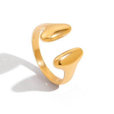 18K Gold Stainless Steel Minimalist Ring - Smooth Adjustable Open Band for Women