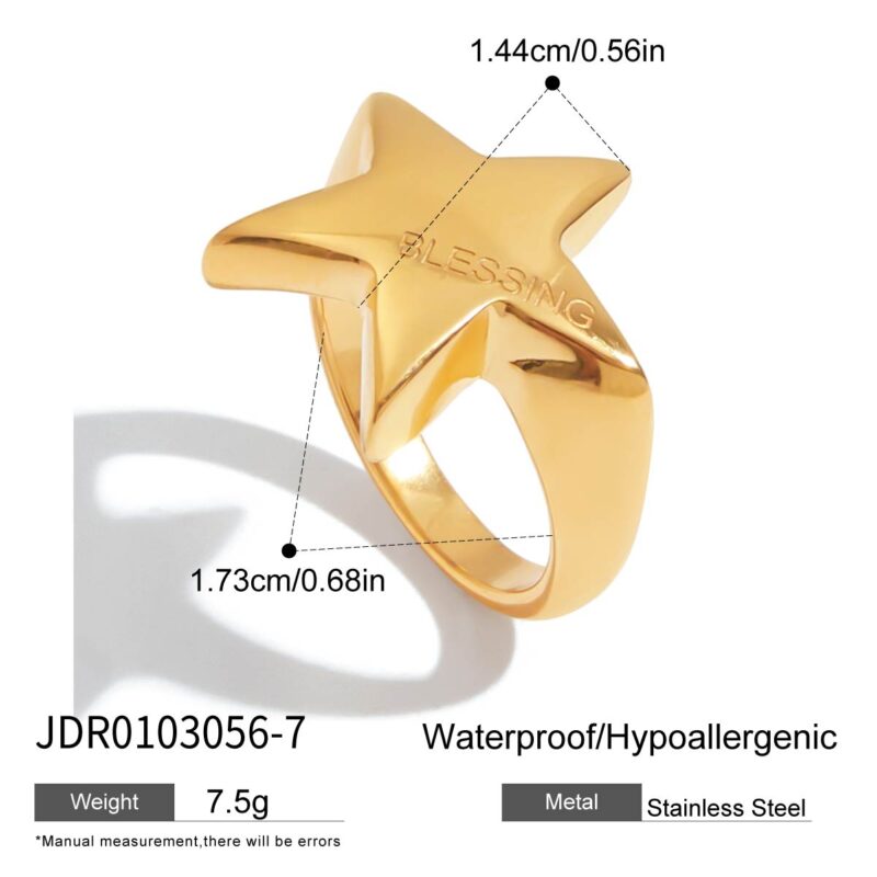 Modern Minimalist 18K Gold Engraved Star Ring - Image 5