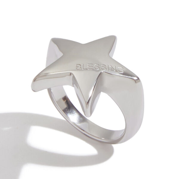 Modern Minimalist Steel Color Engraved Star Ring