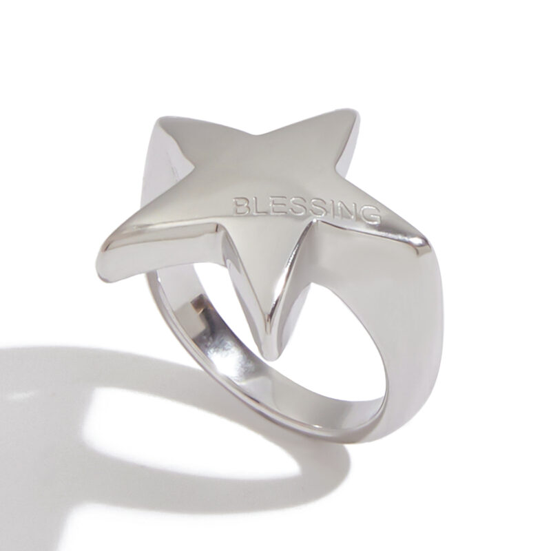 Modern Minimalist Steel Color Engraved Star Ring