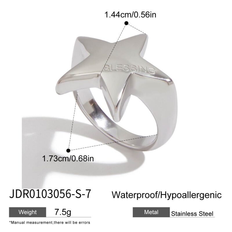 Modern Minimalist Steel Color Engraved Star Ring - Image 5