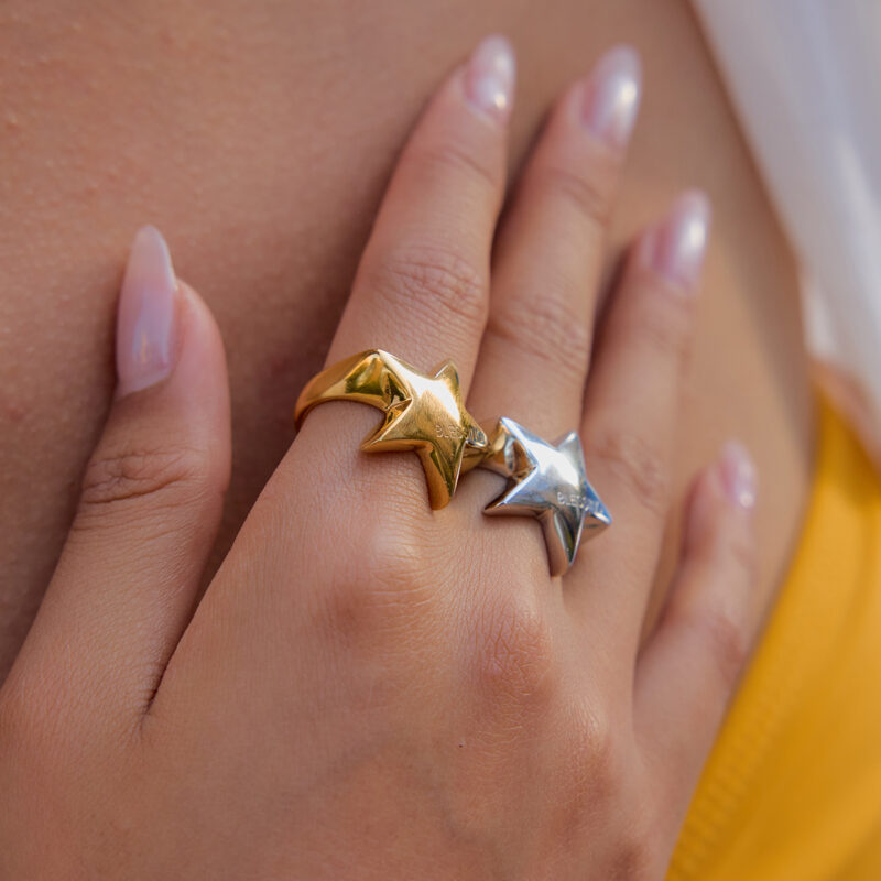 Modern Minimalist 18K Gold Engraved Star Ring - Image 3