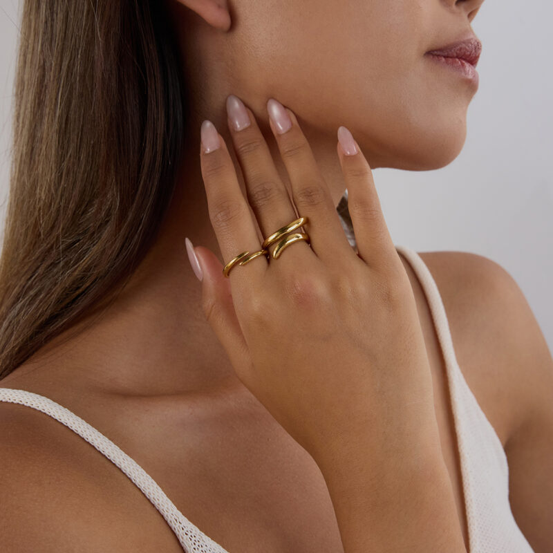 18K Gold Stainless Steel Minimalist Ring - Sleek Open Band for Women - Image 4