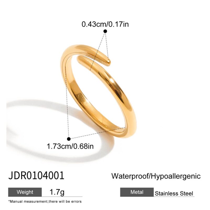 18K Gold Stainless Steel Minimalist Ring - Sleek Open Band for Women - Image 6