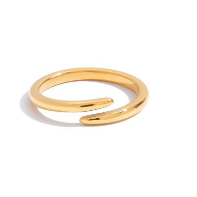 18K Gold Stainless Steel Minimalist Ring - Sleek Open Band for Women
