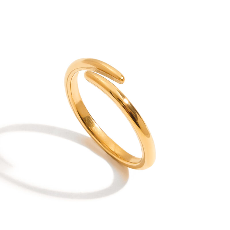 18K Gold Stainless Steel Minimalist Ring - Sleek Open Band for Women - Image 2