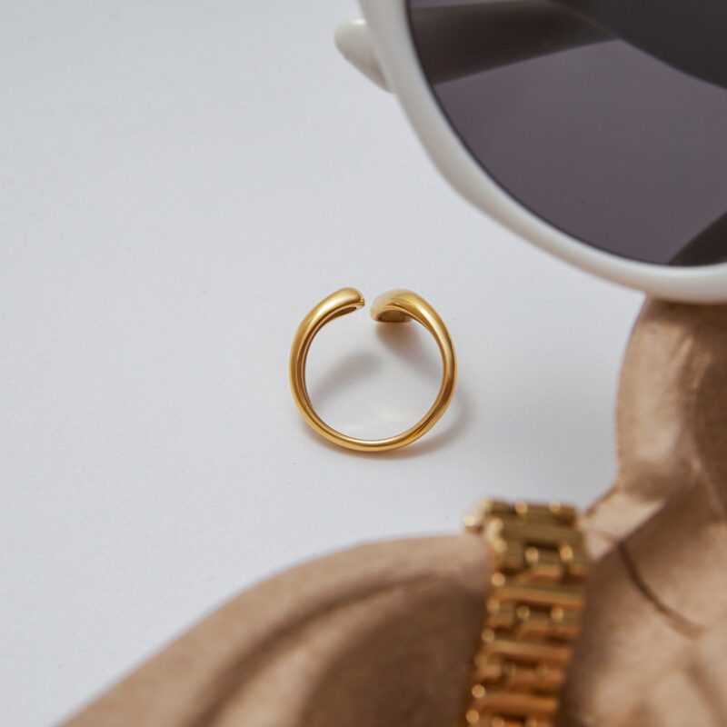 18K Gold Stainless Steel Teardrop Ring - Smooth Adjustable Open Band for Women - Image 3