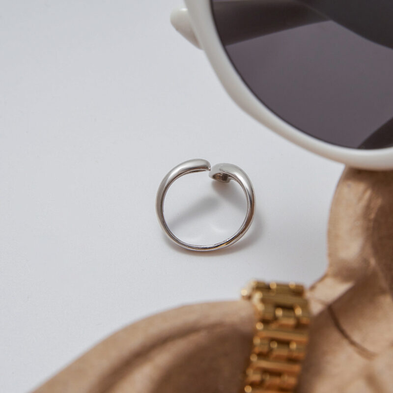 Stainless Steel Teardrop Ring - Smooth Adjustable Open Band for Women - Image 3