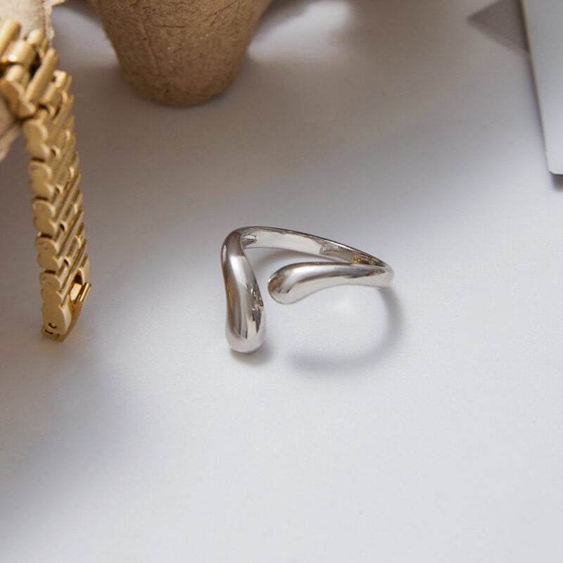 Stainless Steel Teardrop Ring - Smooth Adjustable Open Band for Women - Image 2