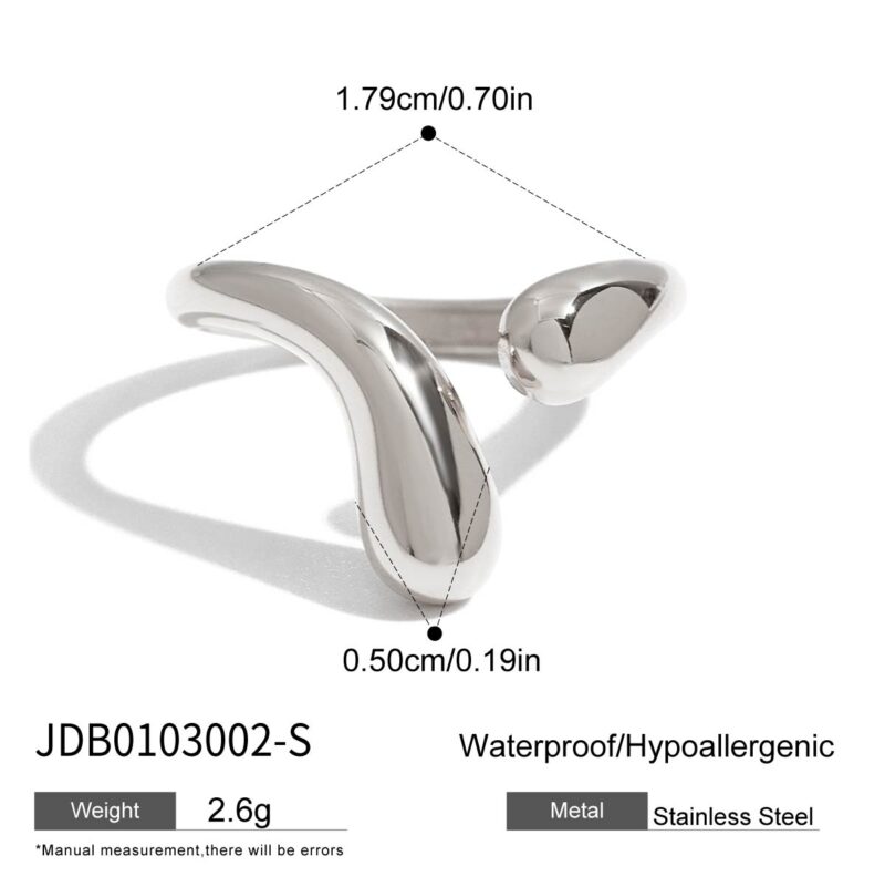 Stainless Steel Teardrop Ring - Smooth Adjustable Open Band for Women - Image 6