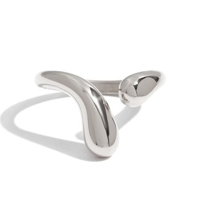 Stainless Steel Teardrop Ring - Smooth Adjustable Open Band for Women