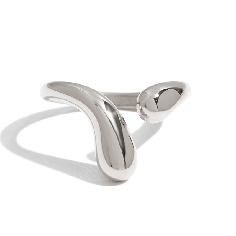 Stainless Steel Teardrop Ring - Smooth Adjustable Open Band for Women