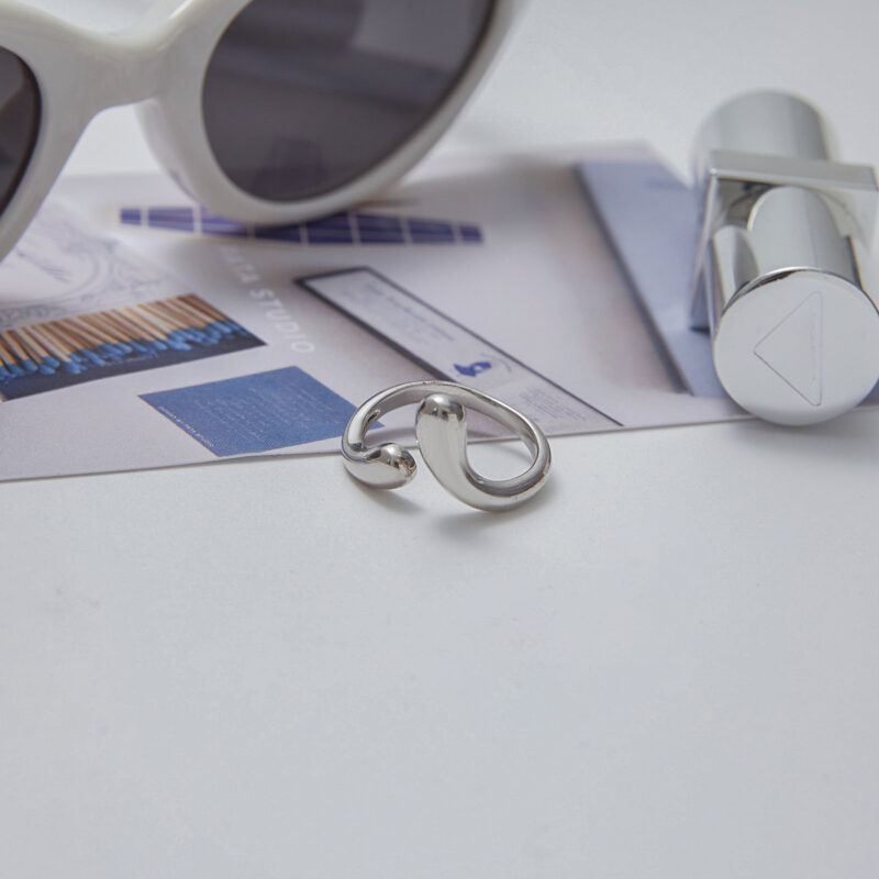 Stainless Steel Teardrop Ring - Smooth Adjustable Open Band for Women - Image 4