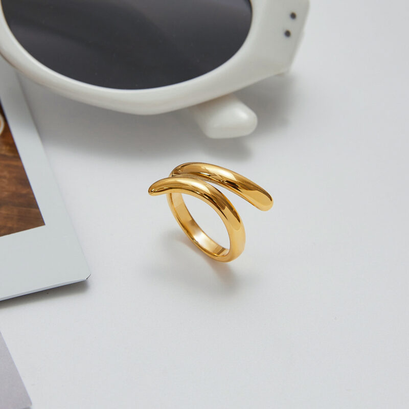 18K Gold Stainless Steel Minimalist Ring - Sleek Open Band for Women - Image 2