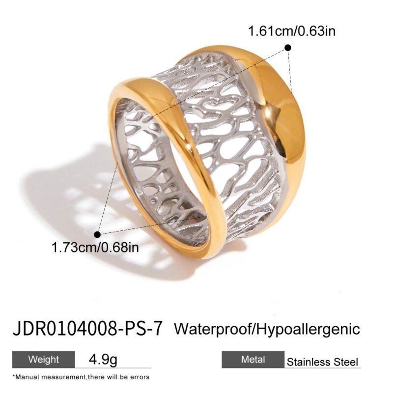 J&D 18k Gold Plated Titanium Steel Handmade Fashion Rings Jewelry Two Tone Dream Catcher High-grade Plain Fine Rings for Women - Image 5