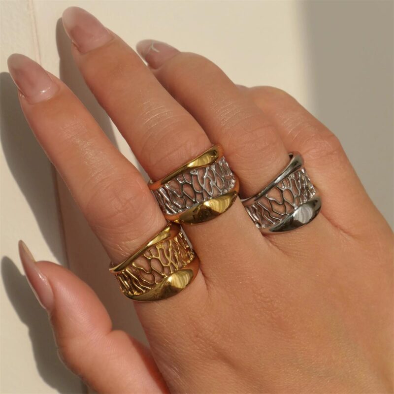 J&D 18k Gold Plated Titanium Steel Handmade Fashion Rings Jewelry Two Tone Dream Catcher High-grade Plain Fine Rings for Women - Image 3