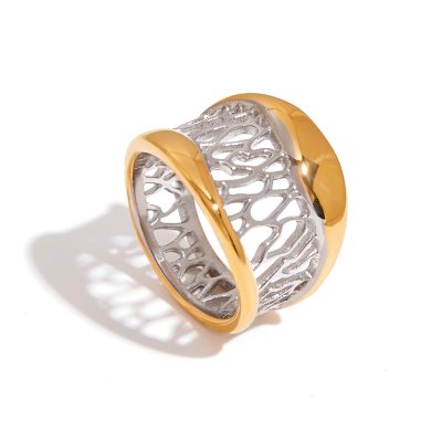 J&D 18k Gold Plated Titanium Steel Handmade Fashion Rings Jewelry Two Tone Dream Catcher High-grade Plain Fine Rings for Women