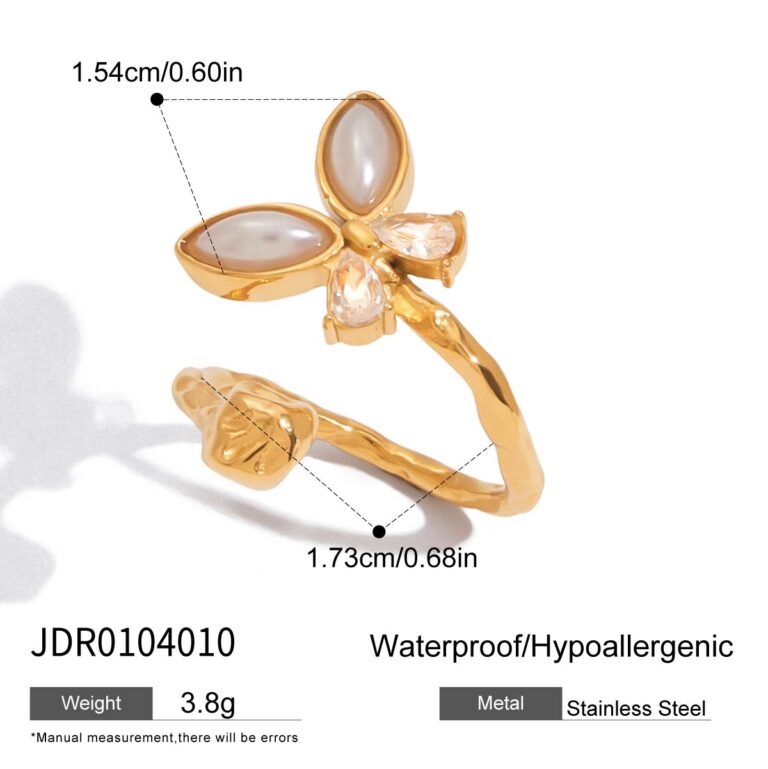 Sweet Romantic 18K Gold Stainless Steel Butterfly Open Ring with Pearl & Zirconia - Diamond Accent Dainty Jewelry for Women - Image 6